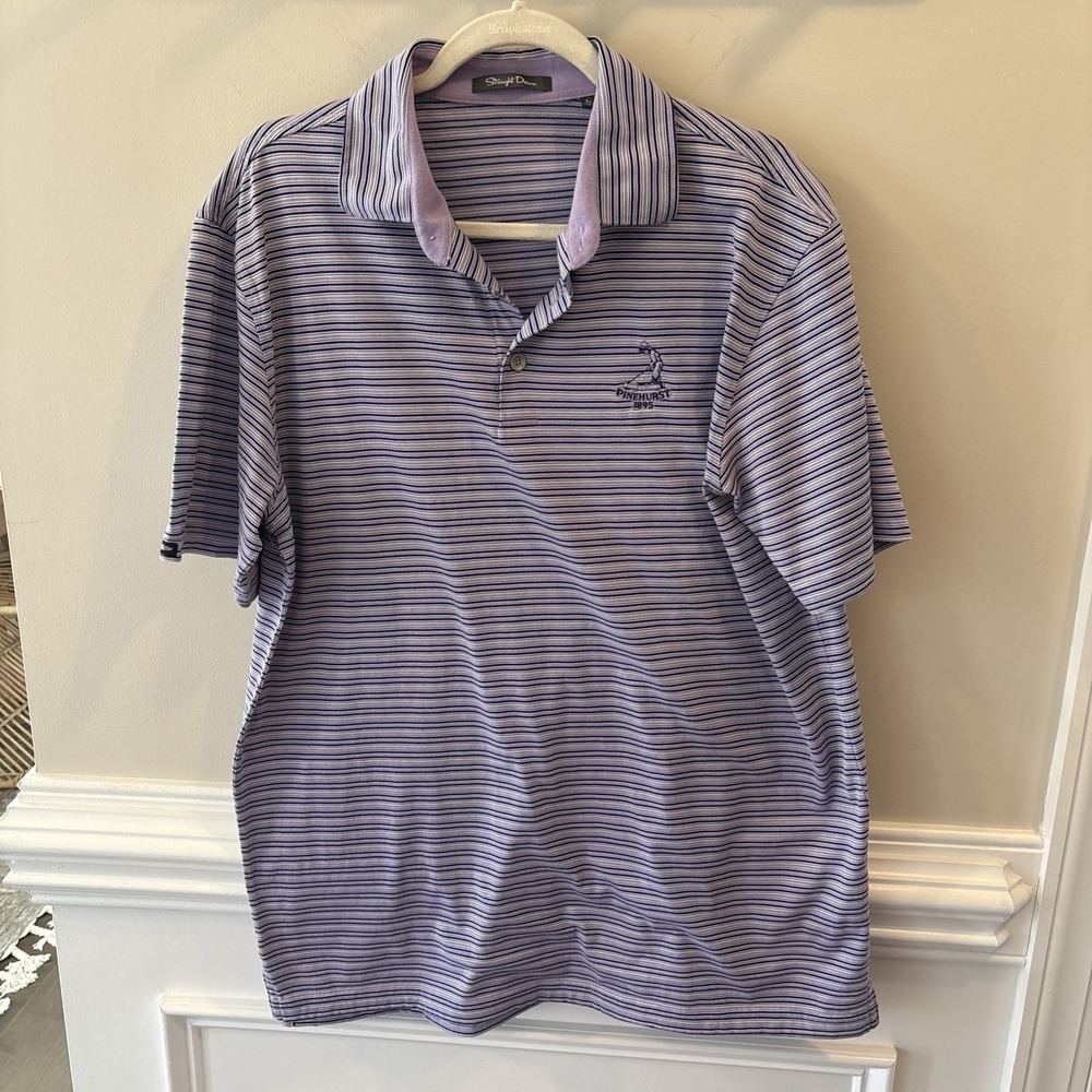 Pinehurst Straight Down Men's L Performance Golf Striped Embroidered Polo - Picture 2 of 3
